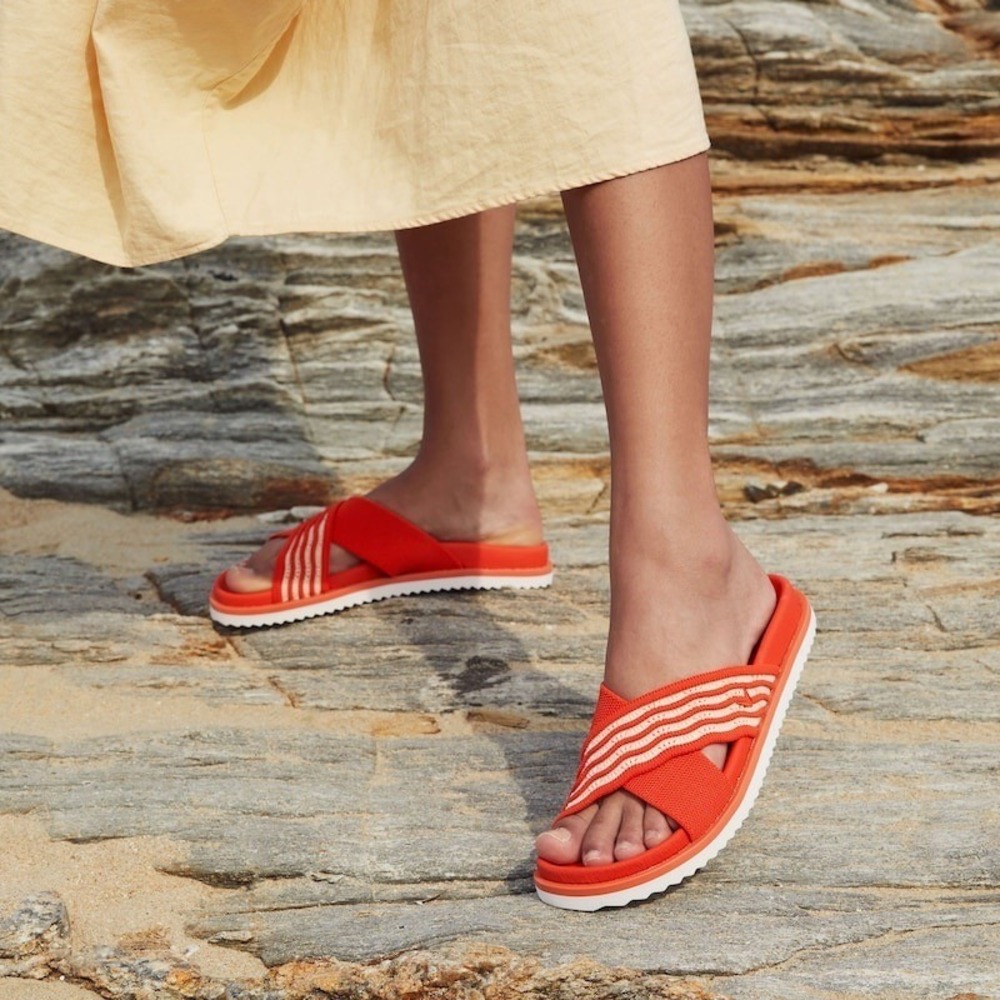 Vivaia Women's Orange Knit Criss Cross Slip On Sandals Slides EU/38‎ US/7,7.5
